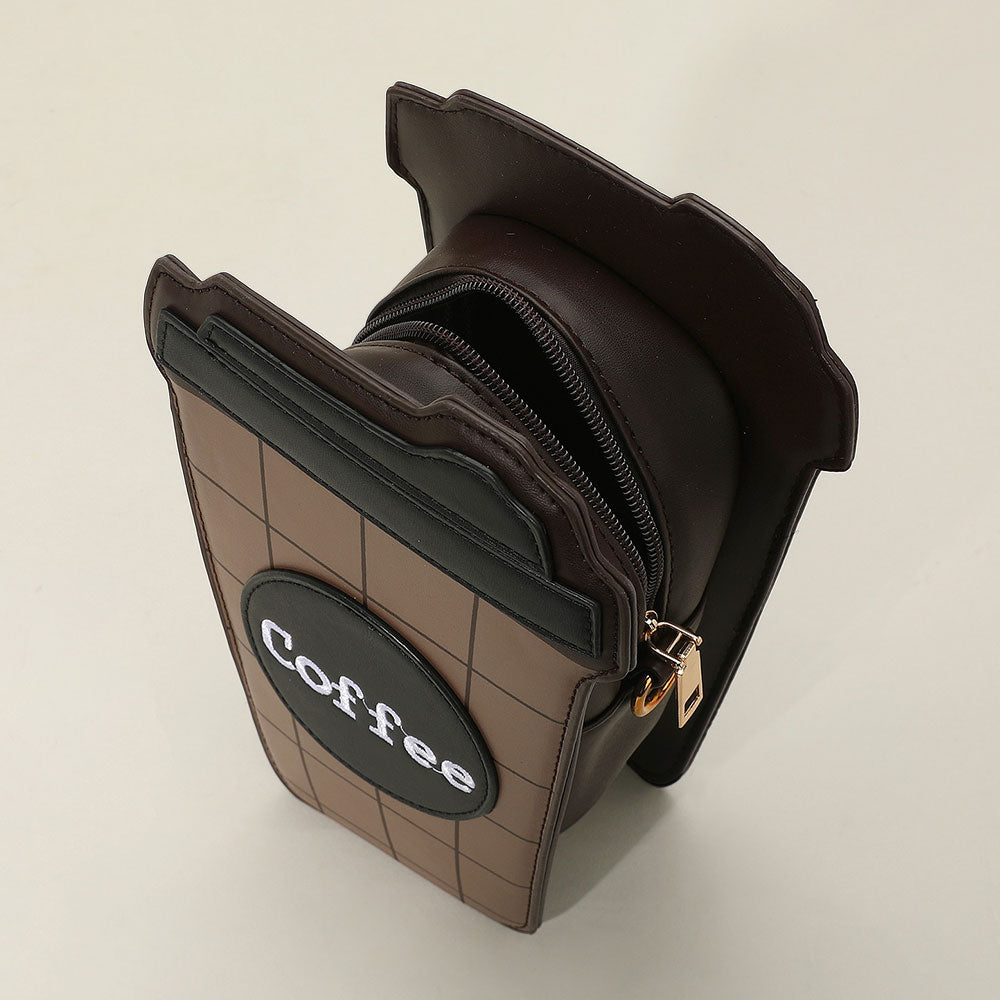 Faux Leather Coffee Cup Crossbody Bag