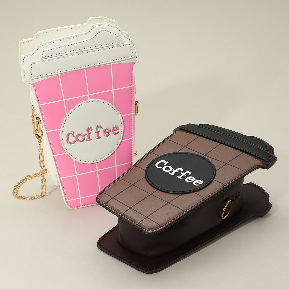 Faux Leather Coffee Cup Crossbody Bag
