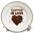 3dRose Image of Words Coffee Is Love with Coffee Beans Heart - Plates (cp_350581)