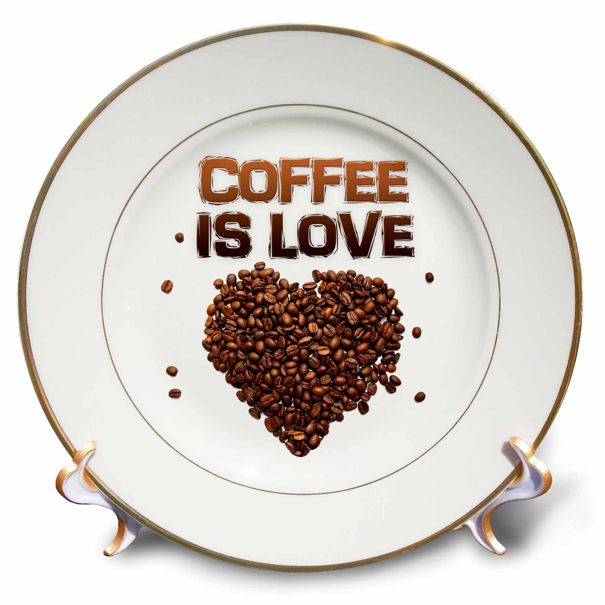 3dRose Image of Words Coffee Is Love with Coffee Beans Heart - Plates (cp_350581)
