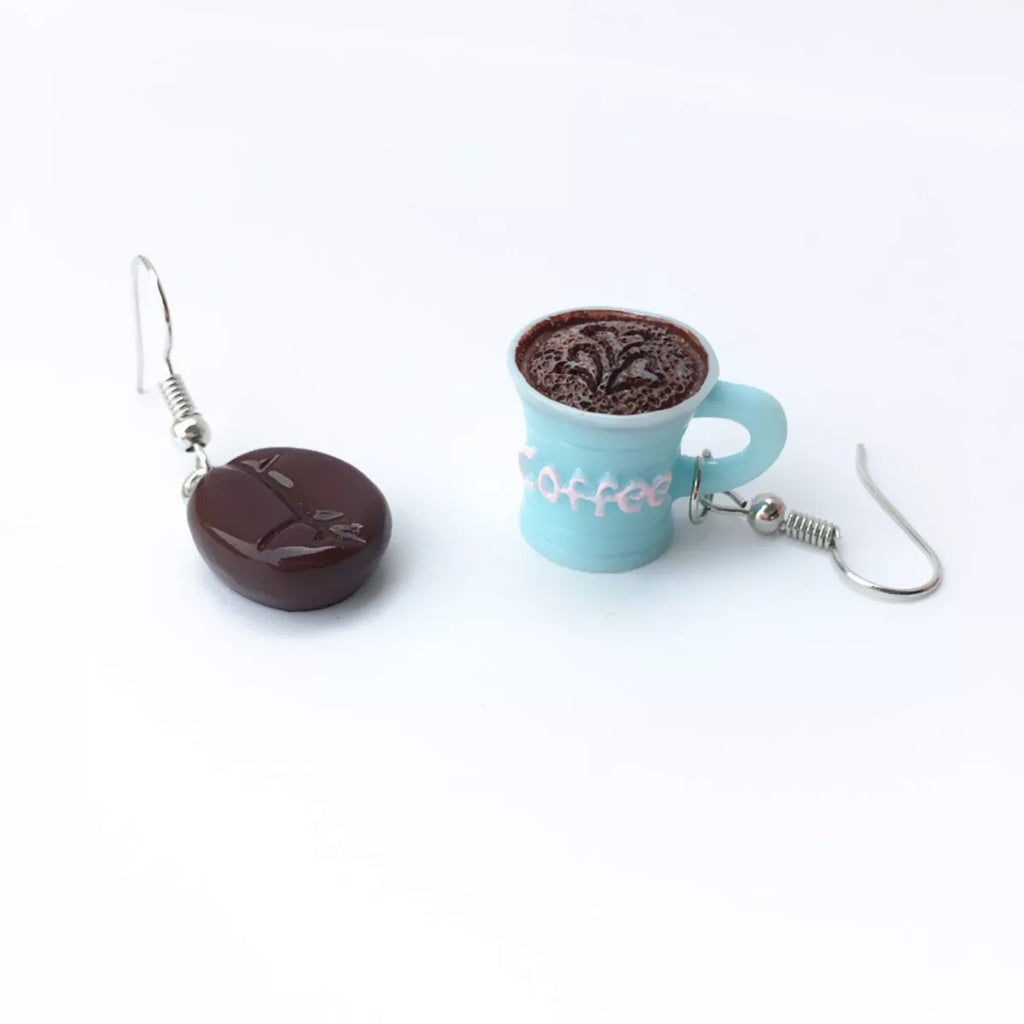 Coffee Bean and Cup Drop Earrings