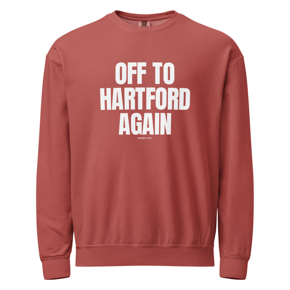Off to Hartford again — Crewneck — Crimson (front)