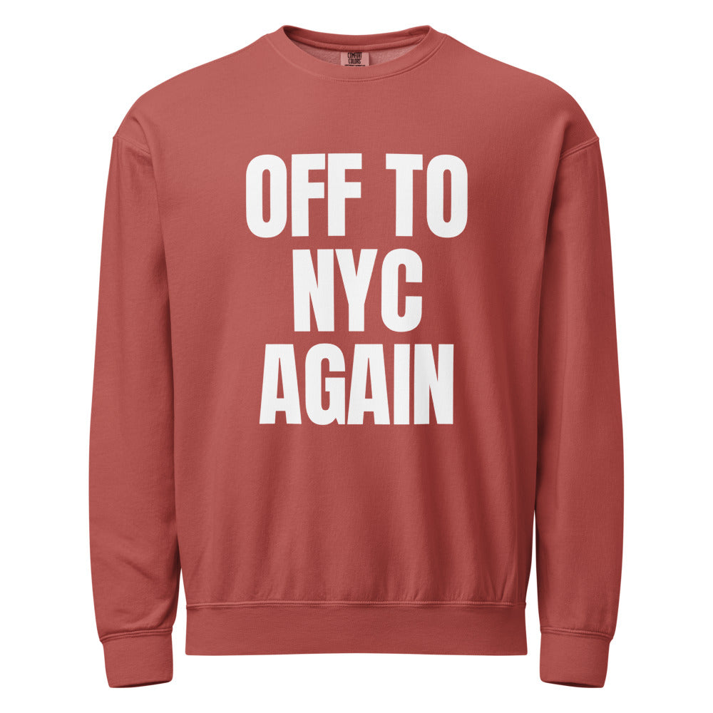 Off to NYC again — Crewneck — Crimson (front)