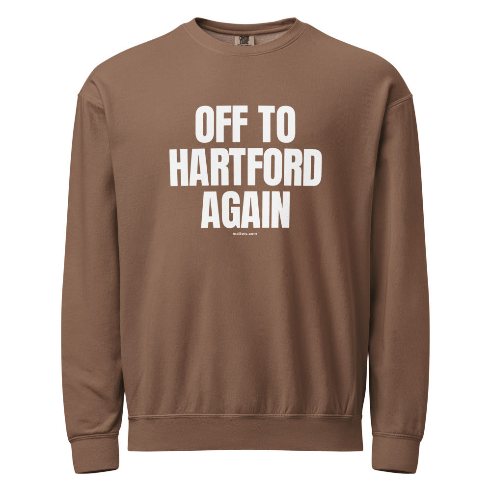 Off to Hartford again — Crewneck — Espresso (front)