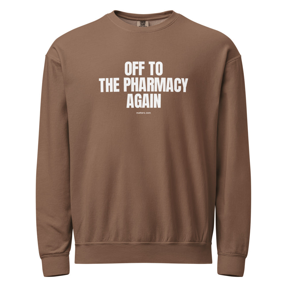 Off to The Pharmacy again — Crewneck — Espresso (front)