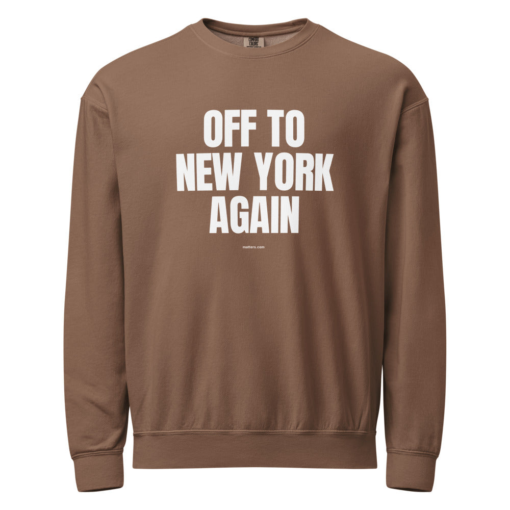 Off to New York again — Crewneck — Espresso (front)