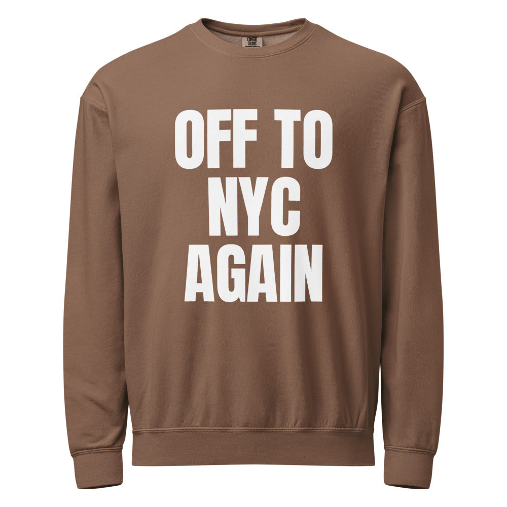 Off to NYC again — Crewneck — Espresso (front)