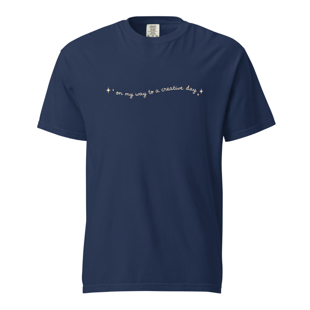 On my way to a creative day — Tee — True Navy (front)